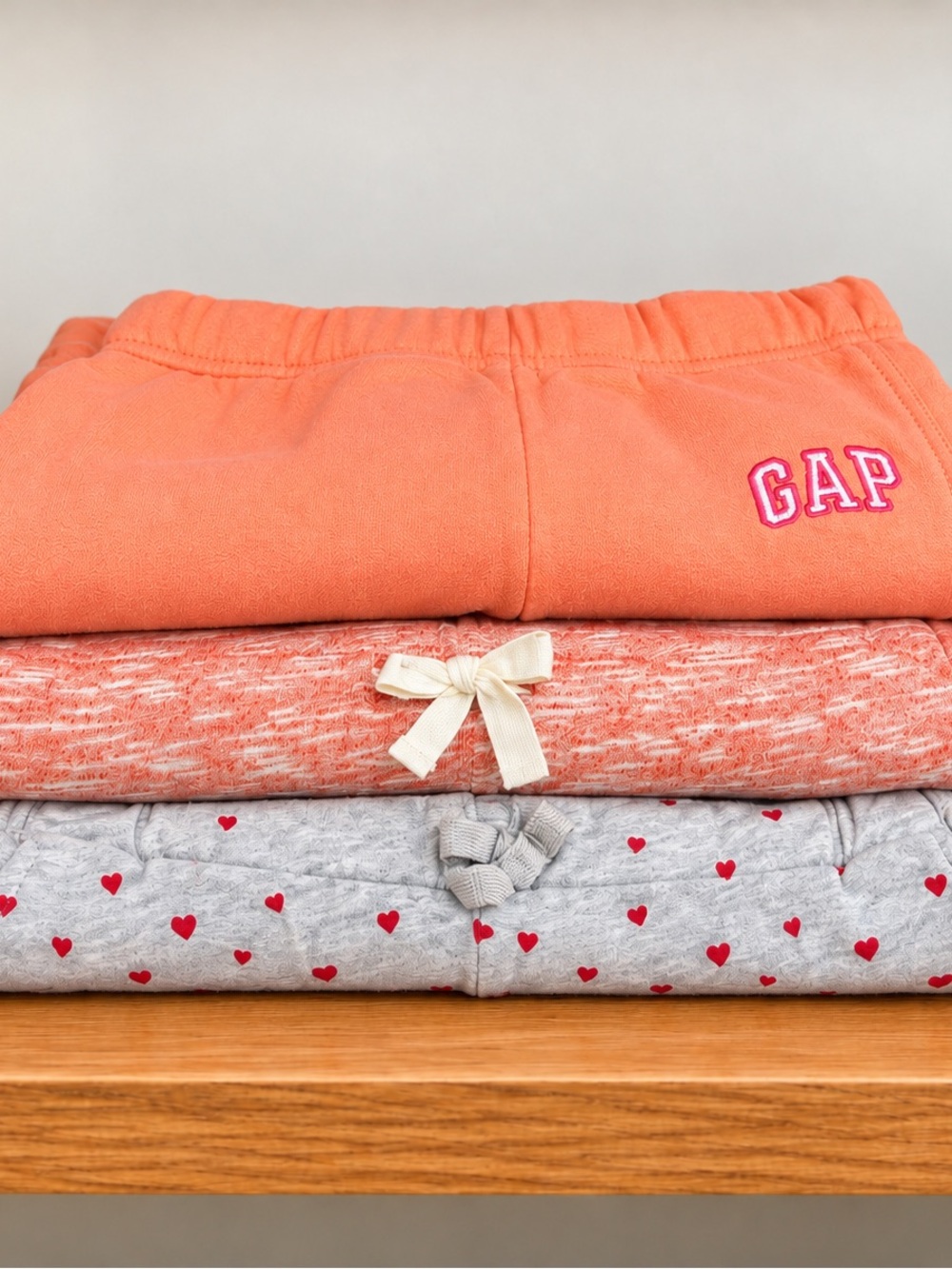 GAP/Old Navy Kids Coral & Heather Gray Heart Jogger Bundle